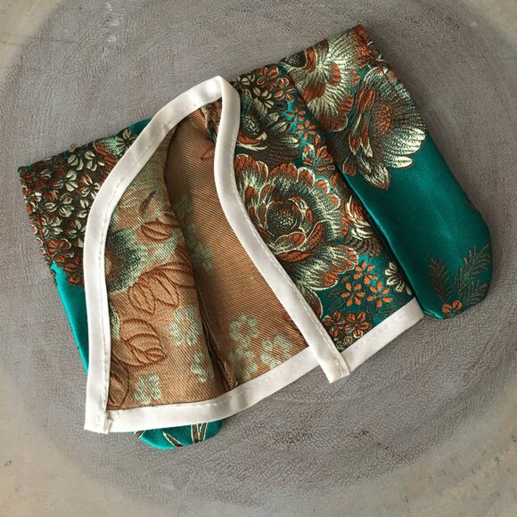 Handmade Green Floral Silk Jacquard Kimono Doll Clothing - Picture 3 of 7